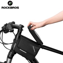 Bags ROCKBROS 6.0'' Bike Frame Bag Bicycle Top Tube Pouch Bag Cycling Waterproof Front Touch Screen Phone Bag Case Two Side Tool Bags