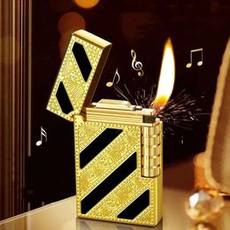 Classic Metal Long Sound Sand Wheel Ignition Butane Without Gas Lighter Vintage Open Flame Pressure Resistant Portable Lighter Gifts