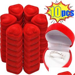 Jewellery Boxes Flocking Red Heart Shape Ring Earrings Display Cases Holder Gift Box Wedding Counter Packaging Rings 231019 Drop Delive Dhhkv