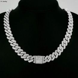 Chains 14mm Cuban Link Chain For Men Silvery/Golden Iced Out Rhinestone Miami Necklace Choker Women With Box Clasp Hip Hop