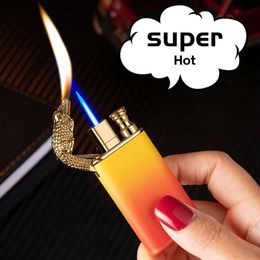 New Double Fire Crocodile Direct Fire Switch Double Fire Butane Lighter Metal Turbine Gradient Without Gas Lighters Gift for Lovers