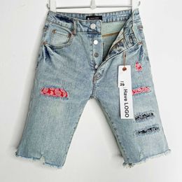 Purple Brand Shorts Denim Shorts Mens Middle Jeans Casual Style Cotton Blend Fabric Wash Vintage Street Fashionable Hip Hop Hole Designer 138