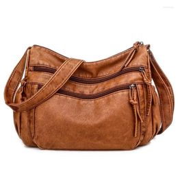 Shoulder Bags Vintage Women Bag Pu Leather Crossbody Soft Purse Multi-pockets Messenger Designer Flap Lady Handbag