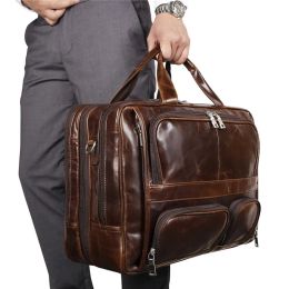 Briefcases Vintage Big Large Coffee Black Genuine Leather Office 15.6'' 17'' Laptop Executive Men Briefcase Messenger Bags Portfolio M7289