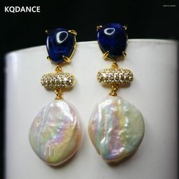 Dangle Earrings KQDANCE Blue Soda Stone With Large White Natural Baroque Freshwater Pearl Long For Women Real Gold Plated Jewellery