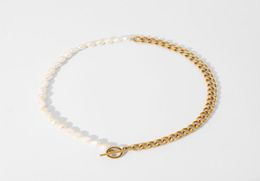 Chains Casual Cuban Chain Freshwater Pearl Necklace OT Buckle Stainless Steel Half Connected64660759058222