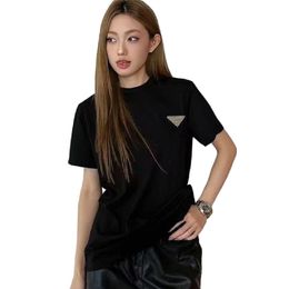 Women summer cotton fabric logo short sleeve designer triangle appliqued t-shirts SML