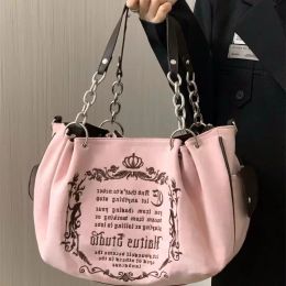 Bags Y2k Women's Crossbody Shoulder Bag Gothic Large Capacity Pink Tote Bag Chain Design Green Carry Bags Cool Girls Letter Patent