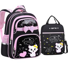 Bags Cute Cat Schoolbag for Girls Pink Lovely Backpack Mochila Primary PU Leather School Pencil Case Bag Fashion Waterproof Backpack