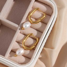 Earrings Tarnish Free Jewellery Stainless Steel Gold Plated U Shape Freshwater Pearl Charm Hoop Ring Earrings For Woman 230831