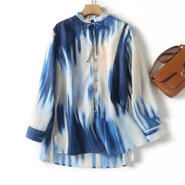 Women's Blouses Women 2024 Fashion Summer Printed Knot Design Shirt Vintage Button Long Sleeve Casual Chic Female Shirts Blusas Tops