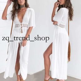 Women Beach Cover Up Tunic Lace White Long Pareos Bikini Sarong Bathing Suit Kaftan Dress Beachwear Women's Swimwear 637