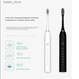 Toothbrush Adult Electric Toothbrush Smart USB Rechargeable Teeth Clean Whitening Sonic Toothbrush Timing Tooth Brush With Replacement Head Y240419