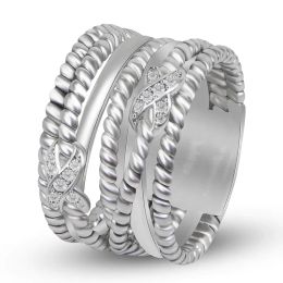 Rings Two X Design Stack Ring for Women Men White Gold Plated Brass Twisted Ring Jewelry