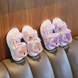 Sandals Sandalias Princess Sandals Summer New Cartoon Girl Shoe Soft Sole Baby Sandals Fashion Beach Shoe Flat Sandals Kid Shoe 240419