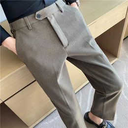 Men's Suits Autumn Winter Woolen Suit Pant High Quality Smart Casual Mens Slim Dress Pants Thick Solid Fashion Wedding Trousers Man