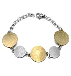 Religious San Benito Bracelet For Women Stainless Steel Bracelets Gold St. Benedict Charm Fashion Jewelry Coin Gift 20202142251