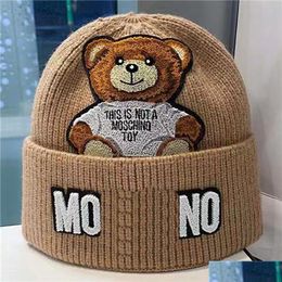 Beanie/Skull Caps Beanie Designer Luxury Brute Strength Bear Solid Colour Letter Fashion Leisure Prevalent Versatile Warm Hat Christmas Otu4S