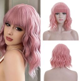 human curly wigs Hot selling short curled wavy bangs for womens wigs fashionable synthetic Fibre wig