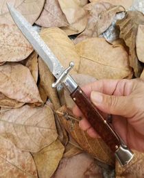 9 Inch Italian Mafia Damascus Automatic Knife Outdoor Snake Wood Hunting Pocket Infidel Auto Knives BM 3400 4600 3551 Godfather 921018053