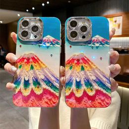 Cell Phone Cases Instagram Blue Light Diamond Rainbow Snow Mountain 15 Case 14promax Lens Film Suitable for iPhone 13/12 H240419