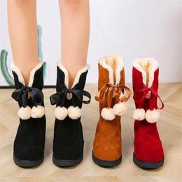 Boots Little Girl Fashion Princess Shoes Girls Autumn Winter Warm Plus Velvet Children Snow Cotton Boot Short Hairball