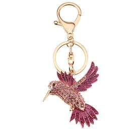 Creative Pink Hummingbird Ice Cream Keychain for Women Men Rhinestone Gold Colour Alloy Animal Birds Purse Bag Key Chain Jewellery gift