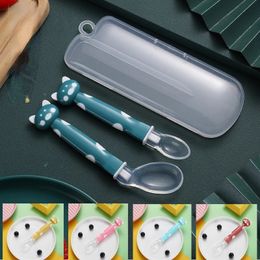 Baby Soft Silicone Spoon With Storage Box Cartton Training Spoons For Children Infant Food Feeding Tools Tableware 240412