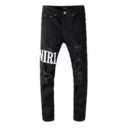 Mens Designer Jeans Distressed Ripped Biker Slim Fit Motorcycle Denim For Men s Top Quality Fashion jean Mans Pants pour hommes 002