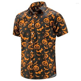 Men's Casual Shirts Halloween Shirt Pumpkin 3d Printed Women's Hawaii Vocation Blouses Lapel Cuba Camisas Teens