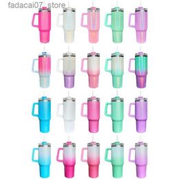 Mugs ed 40oz Giltter Sublimation Tumbler Cups With Handle Lids And Straw Gradient Colour Insulated Stainless Steel Car Mugs Keep Drink Cold Water Cups WithQ240419