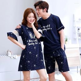 Women's Sleepwear 2024 Summer Couple Short Sleeve Cotton Nightgowns For Women Korean Night Dress Nightdress Men Pyjama Homewear Clothes