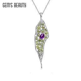 Pendant Necklaces GEMS BEAUTY Handmade Natural Amethyst Necklace 925 Sterling Silver Peridot Pendant With Chain Creative Fine Jewelry for Women 240419