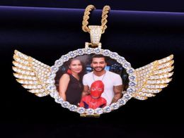 Custom Made Po With Wings Medallions Necklace Pendant Rope Chain Gold Silver Colour Cubic Zircon Men039s Hip hop Jewel4386056