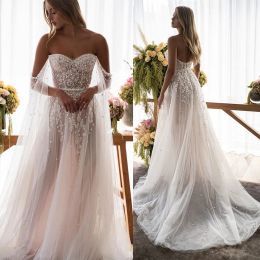 Gorgeous A-Line Wedding Dresses for Women Bohemian Beads Appliques Lace Bridal Gowns Custom Made Sexy Sweetheart Sweep Train