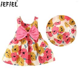 Clothing Sets Baby Girls Toddler Summer Flower Dress Sleeveless Bowknot Floral Print Sundress With Sun Hat Holiday Vacation Picnic Clothes