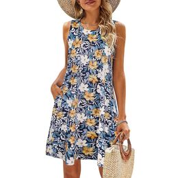 Designer Dress Women Women S-2xl Stampato colorato O NACK Abito lungo Casual Boemia Sleevelico Summer Beach Dreaspess Travel Travel Talvel Cashion Abito da festa