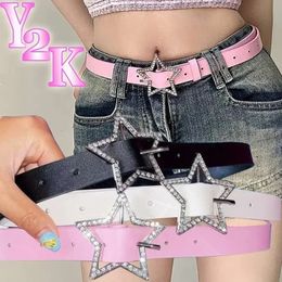 Y2K Star Buckle Belt Pink Leather Elastic Binding Embellished Waistband Sparkling Rhinestone Retro Bride Decoration Accessories 240419