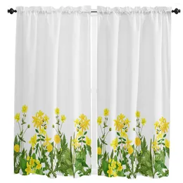 Curtain Spring Plants Watercolor Flowers Herbs Home Decoration Living Room Short Curtains Window Treatments For Kitchen Bedroom