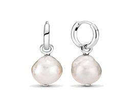 Fine Jewellery Authentic 925 Sterling Silver Earrings Fit Charm Freshwater Cultured Baroque Pearl Hoop Love Earring Engagement DIY Wedding9337991