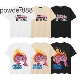 2024 High Street Trendy Short Sleeved Flame Three Headed Beast Cartoon Print Hip-hop Loose Casual Round Neck T-shirt