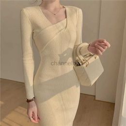 Basic Casual Dresses Crochet Sexy Daring Knitted Knee Length Clothes Bodycon Woman Dress Solid Cover Up Dresses for Women Midi Beach Long Sleeve Knit 240419