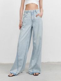 Women's Jeans Light Blue Wide Leg Korean Version Fashionable And Versatile Design High Waisted Straight Pants For Women