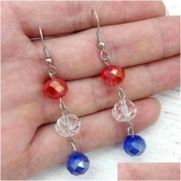 Dangle Chandelier Earrings Triple Faceted Ab Glass Crystal Beaded For Women Usa 4Th Of Jy Red White Blue Patriotic Jewellery Wholesa Dhrqm