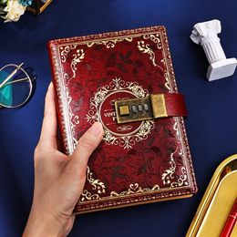 Exquisite Vintage Notebook PU A5 Notepad With Password Record Privacy Secret Log Office Stationery Travel Notes School Supplies 240409