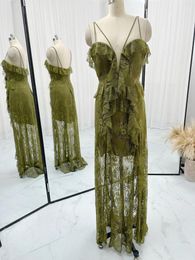 Party Dresses Ink Green Sexy Suspender Tube Top Lace Perspective Slim Banquet Evening Dress Skirt M1729