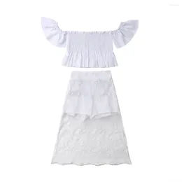 Clothing Sets Kids Baby Girl Off Shoulder White Lace Floral Tops Long Skirt Outfits Clothes 1-6T Set