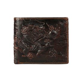 Wallets Creative Dragon Pattern Men Wallets Genuine Leather Vintage Short Male Purse Bag Slim Chinese Style Money Case Portomonee