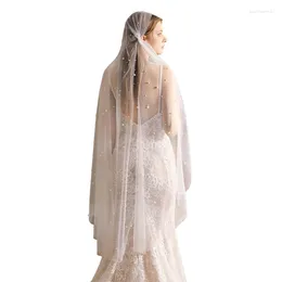 Bridal Veils Wedding Veil With 2 Clips Easy To Wear 1-Tier Short Tulle Pearls