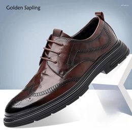 Dress Shoes Golden Sapling Elegant Brogue For Men Party Oxfords Flats Genuine Leather Men's Formal Wedding Shoe Casual Business Loafer